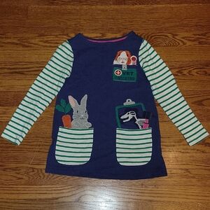 Mini Boden Navy and Green Striped Animal Pocket Dress